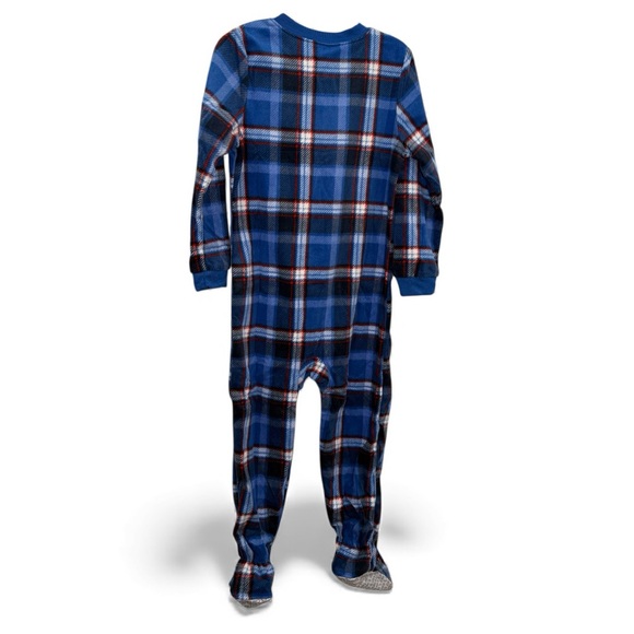 Carter's Blue and Red Plaid Fleece Zip-Up Footie Pajamas - Picture 2 of 3
